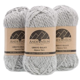 (3 Small Gorgeous Skeins) Alpaca Yarn Blend Umayo [165 Yards Total] Light Grey, #5 Bulky