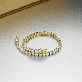 Diamond Treats Gold Tennis Bracelet for Women, Yellow Gold Plated 925 Sterling Silver with 4mm White Cubic Zirconia. This 8 inch Ladies Eternity Bracelet is The Perfect Jewellery Gift for Women.