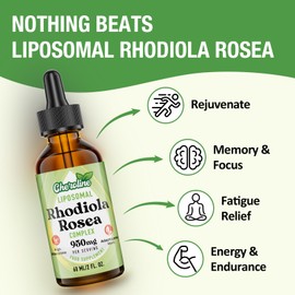 Liposomal Rhodiola Rosea 950 mg, 9-in-1 Rhodiola Rosea Drops 120 ml, Rhodiola Root Liquid Tincture, Vegan Adaptogenic Herb Supplement for Energy, Stress & Mood (Pack of 2)