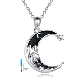 CRMAD Cremation Moon Urn Necklace Sterling Silver Women Mountain Cresent Moon Memorial Jewelry for Ashes Keepsake (moon)