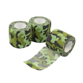 Generic 3 Roll Self-Adhesive Camouflage Tape Cling Scope Wrap Military Camo Stretch Bandage 5CM x 4.5M Tactical Multi-Functional Non-Woven Fabric Stealth Tape (Green)