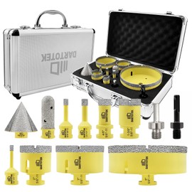 Diamond Core Drill Bits Set 12PCS - DARTOTEK Tile Hole Saw Kit (6/8/10/20/35/50/75/125/20mm/2/SDS/HEX for Porcelain, Ceramic Tile, Granite, Marble, Masonry