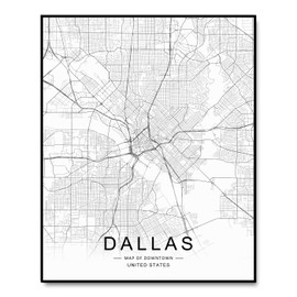 Dallas Map, Office Map Art, Map of Downtown, Dallas Wall Art, Street Map, Dallas Road Art, Home Wall Decor, Black and White Print, No Frame (11X14 INCH)