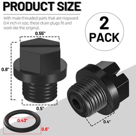 TonGass (2-Pack, Black Drain Plugs with O-Ring Compatible with Hayward Pumps Part Number SPX1700FG Exact Replacement Pool Pump Pipe Plug with Gasket for Hayward Super Pump PowerFlo and MaxFlo Series