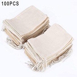 100 bolsas de muselina 100% algodón con cordón para jabón, nueces de malla, bolsas de té