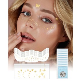SUMEITANG Glitter Freckles Face Tattoo Patches - 12PCS Temporary Sparkle Face Stickers with 10 Remover Wipes | Waterproof Festival Rave Party Makeup Accessories for Women Girls (Gold)