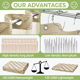 WONICY Extra Long No Hook Shower Curtain with Snap in Liner, Tufted Chevron Striped Shower Curtain Set for Bathroom, Boho Waterproof and Washable Shower Curtains, 71Wx86H, Khaki