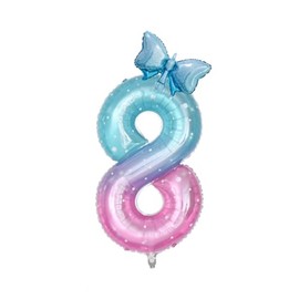 40inch Starry Sky Butterfly Number 8 Balloons, Giant Big Foil Mylar Helium Numbers Balloons 8, Butterfly Themed Birthday Party Supplies, 8th Birthday Party Decorations (Number 8), Light Blue