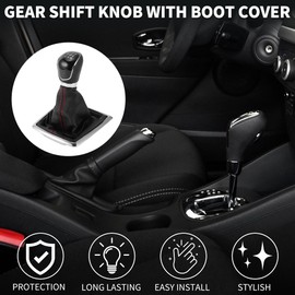 TUCKBOLD 5 Speed Manual Gear Shifter Knob with Cover for Ford Focus 2 MK2 | Gearbox Stick Shifter Lever Knob Black Red Plastic Faux Leather 1 Pcs