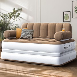 YITAHOME Queen Size Air Sofa Bed Mattress with Headboard and Pump, Blow Up Couch Inflatable Bed for Home Living Room, 79" x 60" x 25" (Expanded Size, Brown)