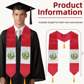 YYLXIA Peru Flag Graduation Stole, Peruvian Flag Graduation Sash Adult Unisex Sashes and Stoles 72"