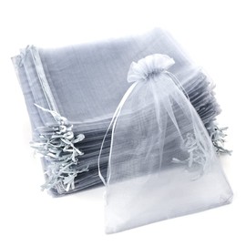 YFZYT Organza Bags Pack of 100, Organza Bags 17 x 23 cm with Satin Drawstring, Gift Bag Jewellery Bag for Christmas Party and Wedding, Large Size Packaging (Grey)