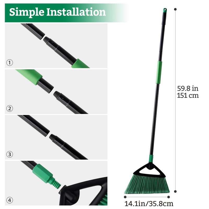 Eyliden Broom, Angle Broom with 57" Long Handle, PET Bristles