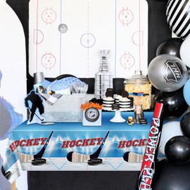 4 Pcs Hockey Tablecloths Hockey Birthday Decorations Hockey Table Cover Plastic Disposable Hockey Tablecover for Men Boys Birthday Hockey Game Day Hockey Party Supplies, 220 x 130 cm