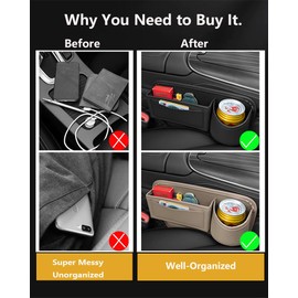 Suflywe 2 Pack Leather Car Seat Gap Storage Organizer, Car Leather Cup Holder, Car Seat Gap Filler with Cup Holder (Brown)