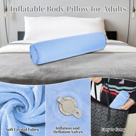 YEEKORO Long Body Pillow for Adults, Inflatable Full Body Pillow, Multifunctional Side Sleeper Pillows, Round Bolster Pillow for Bed(Large,Blue)
