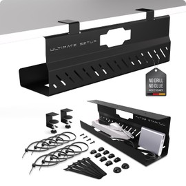Under Desk Cable Management Tray no Drill – Wire Management - Cord Organizer – Huge Load Capacity – Under Desk Cable Tray no Drill (Black, 1 Piece Set)