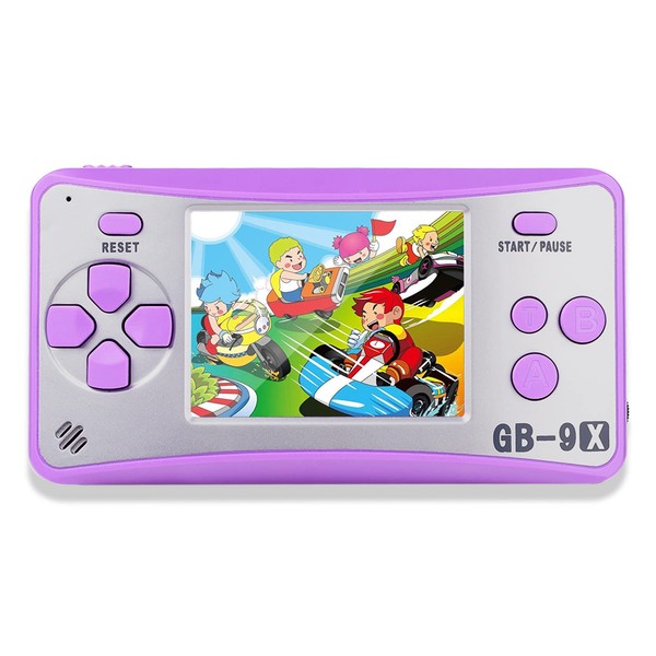 QINGSHE Portable Handheld Games console for Kids 2.5" LCD Screen 168 Games TV Output Arcade Gaming Player System Birthday for Your Boys Girls(Purple)