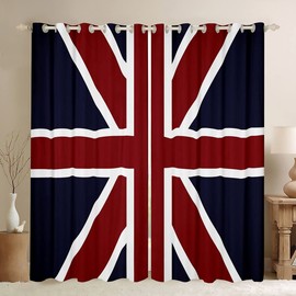 Loussiesd Union Jack Flag Curtains Kids Teens British Flag Window Curtains Red Whit Blue Curtains Drapes for Bedroom Living Room,Stripe Window Treatment, Multicolored 13221, W46xL54x2
