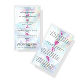 Hyaluron Pen Filler AftercareCard | 50 Pack | 2x3.5” inches Business Card Size | Non-Reflective Matte Rainbow Holographic Look Design