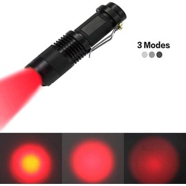 MODOAO 2 Pack Mini Flashlight with Clip Green/Red/Blue Light LED Flashlight with 3 Modes Light Focus Zoomable for Camping, Hiking, Night Vision (red and Green)