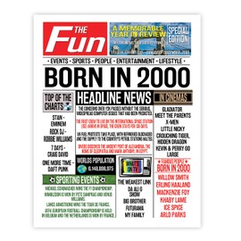 Stuff4 25th Birthday Poster Unframed - Born In 2000 Newspaper - Happy 25th Birthday Gifts for Men Women Vintage Retro Back In 2000, 8x10 Inch Twenty-Five Twenty-Fifth Bday Party Decor Decoration