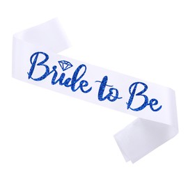 Ashaqshnglee Bride to Be Sash, Bachelorette Party Sash for Bridal Shower Wedding Party Favors Accessories Supplies Engagement Gifts,White Satin with Glitter Letter Blue