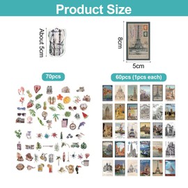 NYGGTYK 70 summer travel stickers and 60 material paper, retro stickers, waterproof stickers that can decorate computers, mobile phones, water cups, guitars