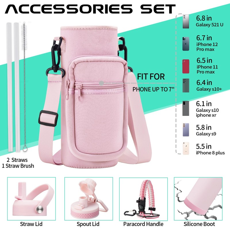 40 oz Insulated Water Bottles with Straw & Auto Chug