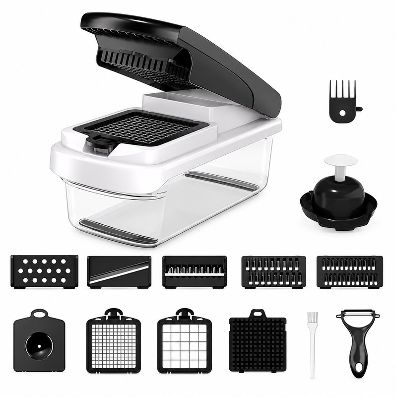 14/15-in-1 Multifunctional Vegetable Chopper with Container and Stainless Steel Blades