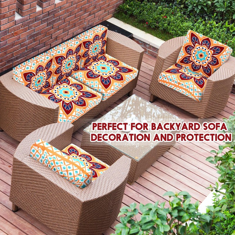 Hahafelt 8 Pcs Stretch Patio Cushion Covers Outdoor Sofa Cushion