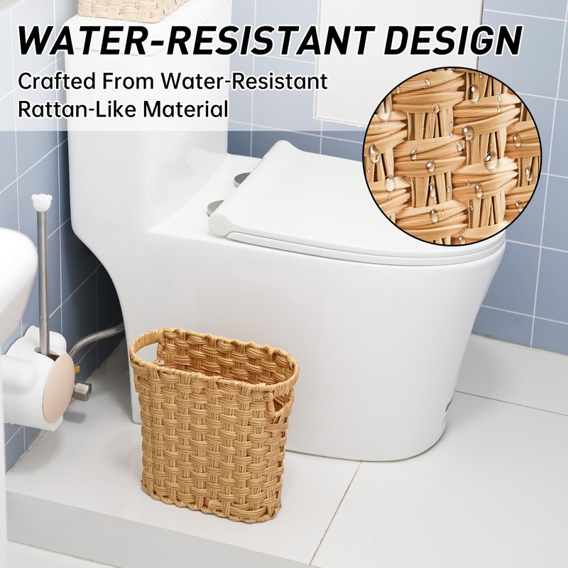 Wicker Waste Basket with Built-in Handles, Multifunctional Mini Basket for