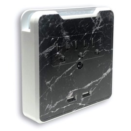 Glamsockets Decorative Wall Mount Surge Protector with 3 Outlets, Dual USB Charging Ports and Phone Holder - USB Charging Center/Multi Function Wall Tap (Black Marble)