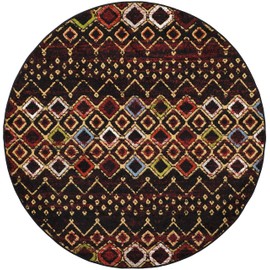 SAFAVIEH Amsterdam Collection 6'7" Round Black/Multi AMS108P Moroccan Boho Non-Shedding Dining Room Entryway Foyer Living Room Bedroom Area Rug