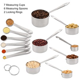 Smithcraft Measuring Cups and Spoons Set, 18/8 Stainless Steel Measuring Cups and Spoons, Metric & US Metal 7 Kitchen Measure Cups & 6 Measuring Spoons, Baking Measuring Tools Set 13
