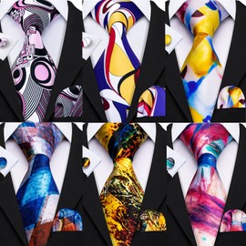 Barry.Wang Men Tie Classic Silk Gift Necktie With Tie Clip Jacquard Woven Neck Ties 6PCS Formal Wedding (Graffiti)