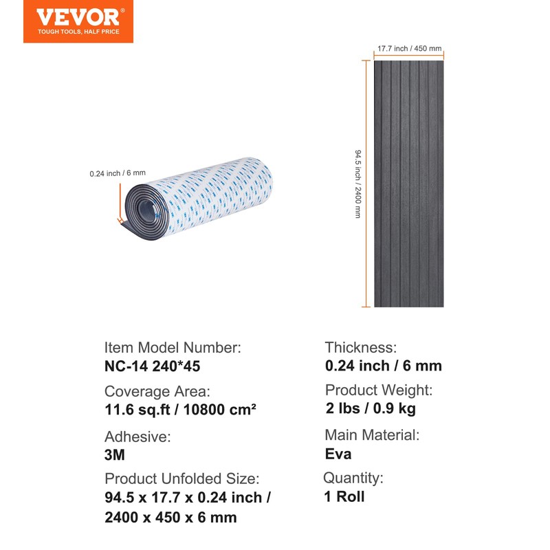 VEVOR Boat Flooring, EVA Foam Boat Decking 94.5" x 17.7",