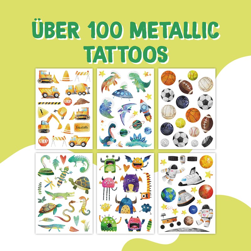100 metallic tattoos for sticking, skin-friendly children's tattoos, digger and