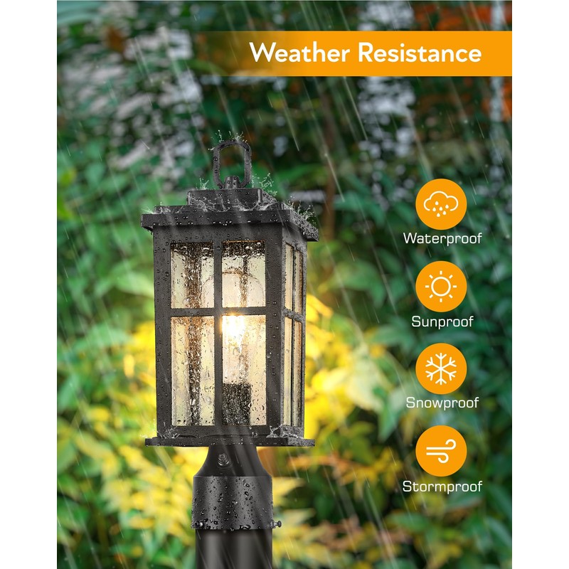 VIANIS Hardwired Dusk to Dawn Outdoor Post Light, Black Outdoor
