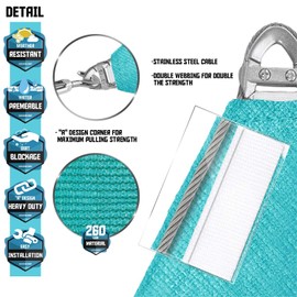 TANG Sunshades Depot A Ring Design Steel Cable Wire Reinforcement 24'x24'x24' Equilateral Triangle Sun Shade Sails Turquoise Heavy Duty Permeable 260GSM U*V Block Patio Garden Deck Dock Carport Cover