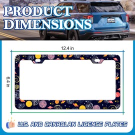 Colorful Planets License Plate Frame - 2PCS Cute Planet Aluminum Metal License Plate Holder, Rust-Proof Waterproof Car Decorative Tag Frames for Standard Us 12x6 Inch