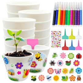 Cinrobiye 30 Set Garden Paper Pot Craft Kit DIY Flower Plant Crafts Pot with 216 PCS Adhesive Foam Stickers Flower Planting Growing Kit for Spring Summer Classroom Creative DIY Art Project Bulk (Mix)