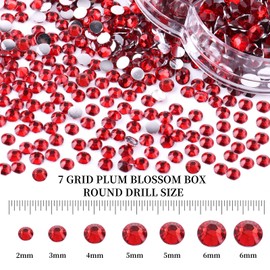 BELICEY 6000Pcs Red Resin Crystals Rhinestone 2/3/4/5/6mm Flatback Rhinestones Round Diamonds Gems Beads with Tweezers and Picking Pen for Manicure DIY Crafts Clothes Bags Tumblers Decoration