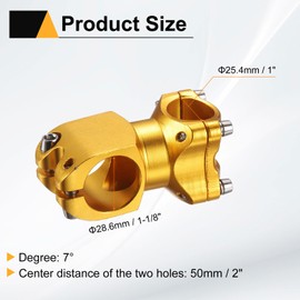 sourcing map 25.4mm Bike Stem 7 Degree 50mm Aluminum Alloy Bicycle Handlebar Stem with Hex Wrench for Mountain Road Bike BMX MTB Cycling, Sand Gold