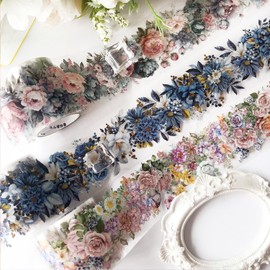 Arpaper Washi Tape Flower Stickers 3 Rolls, PET Tape Transparent Scrapbooking Stickers, Decorative for Journaling, Bullet Journals, Planners, Mobile Phones, Photo Albums DIY (Flora of the Four Seasons