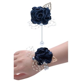 Wedding Wrist Corsage Brooch Set Flower Bead Bracelet Bridesmaid Prom Party JW72 (C)