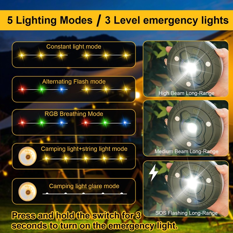 hautllaif 10M Camping String Lights,8 Lighting Modes Camping Fairy Lights,Portable