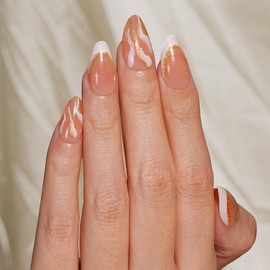Marble with Gold Edges Press On Nails Almond, white French tip Fake Nails Short Almond 30Pcs 15 Sizes, Glue On Nails with Designs for Women Narrow Short Wide Flat Nail Beds