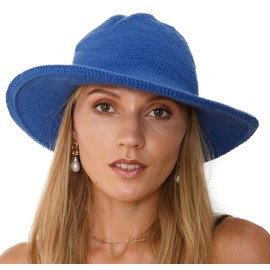 SHU-SHI Womens Sun Hats Wide Brim Cotton UV UPF Boho Crochet Hat Royal Blue