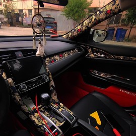 Interior Car Sticker, Car Self-Adhesive Fabric,Bronzing Automotive Interior Sticker,Self-Adhesive Tape with Adhesive,Home Interior Decal Decoration - Color: Black